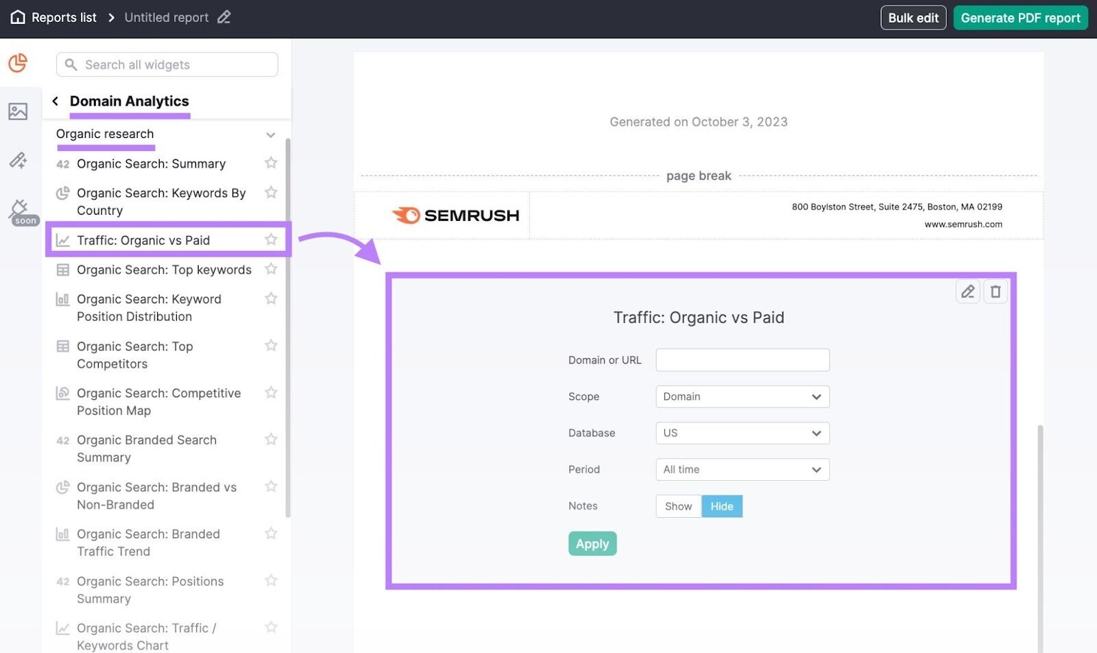 Building "Traffic: Organic vs Paid" report