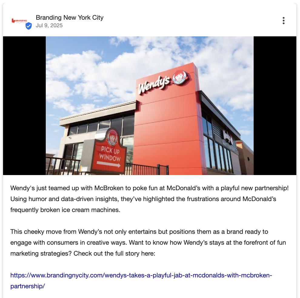 Google Business Profile post by a branding agency repurposing content from one of their blog posts to highlight their data-driven approach.