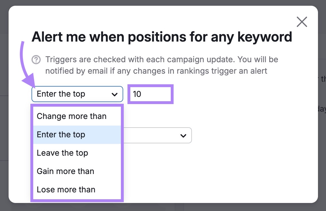 Creating a custom alert on the Position Tracking tool.