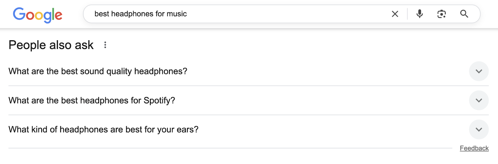 The SERP feature shows other questions related to the search "best headphones for music," such as what are the best sound quality headphones.