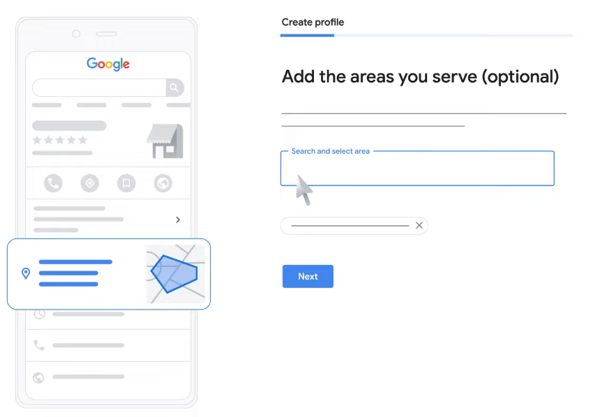 The option to add the areas you serve on the Google Business Profile creation page.