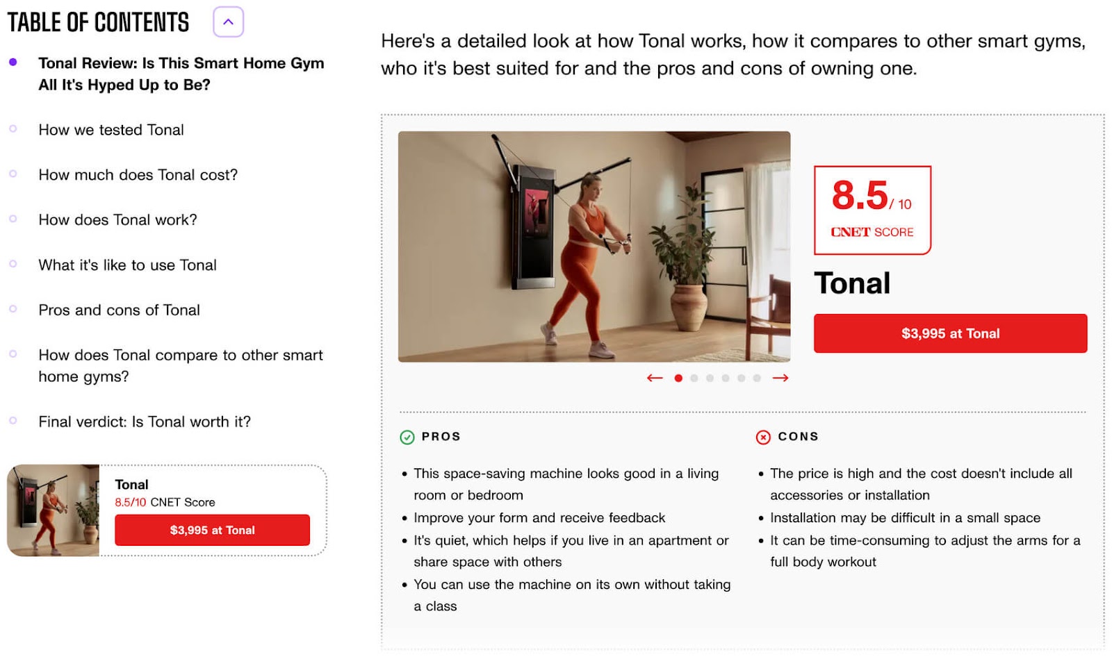 A section of the review article on CNET that includes an affiliate link