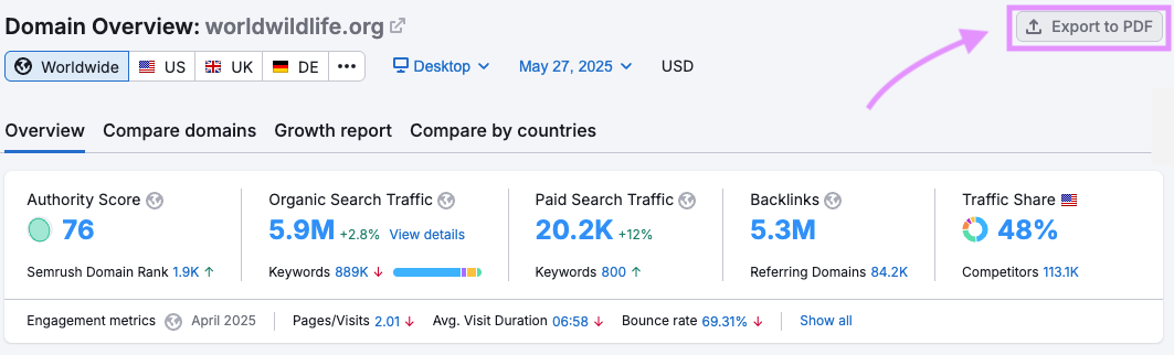 export to pdf button