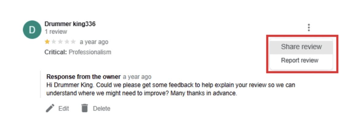 Report a review on Google