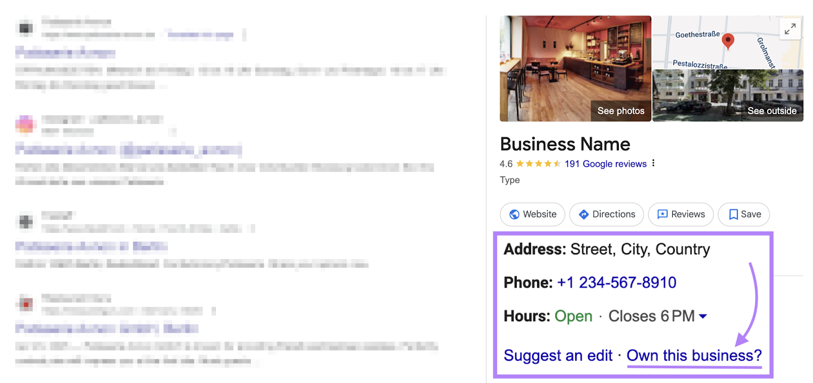 This link is present below address, phone, and hours.