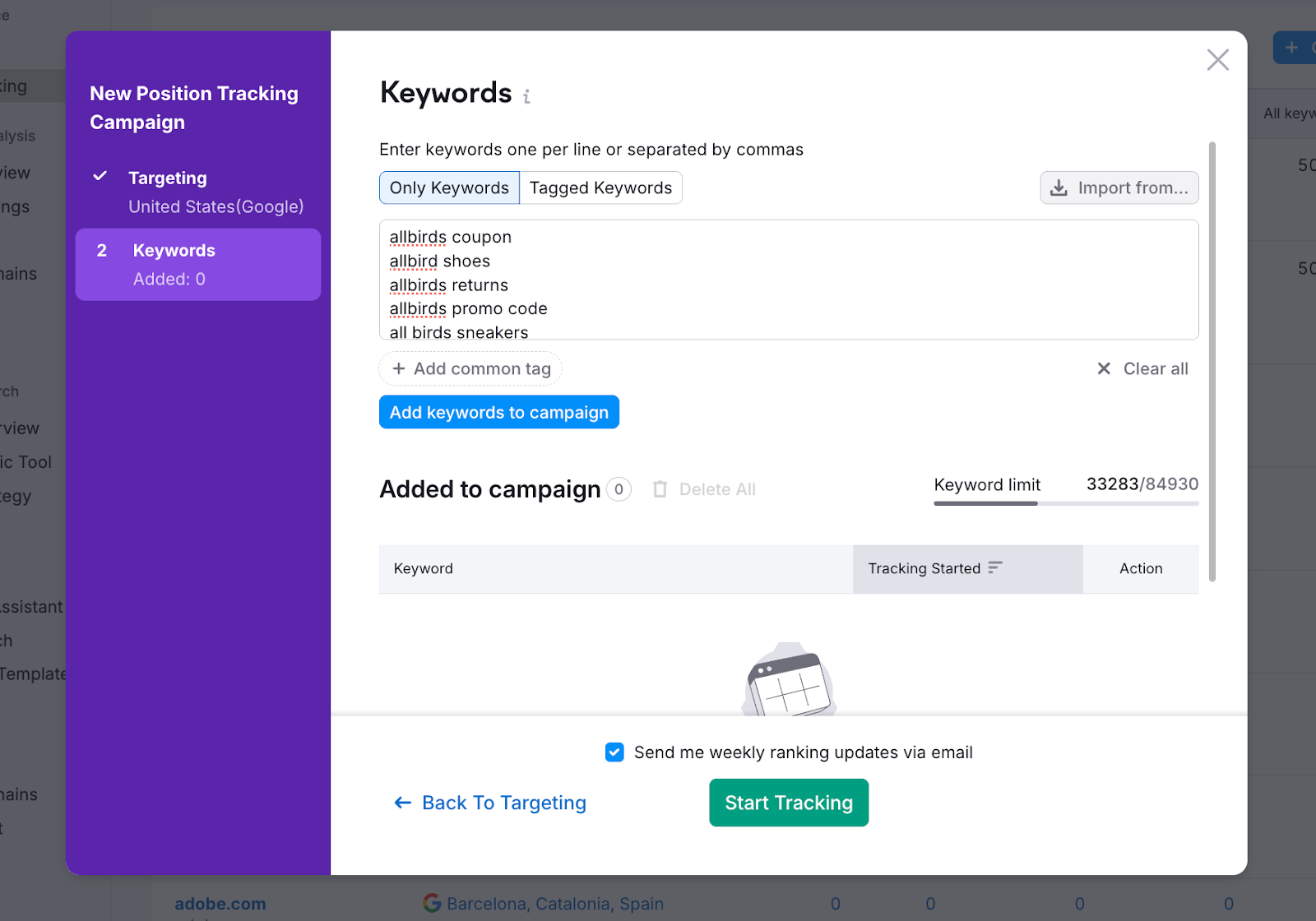 semrush position tracking setup