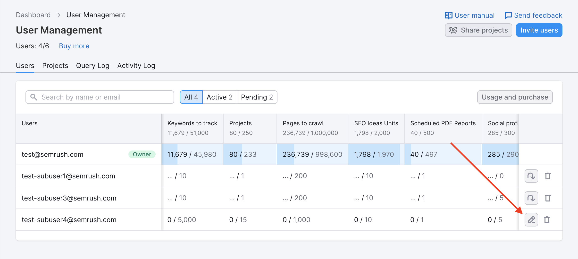 A red arrow highlights the edit button on the right.