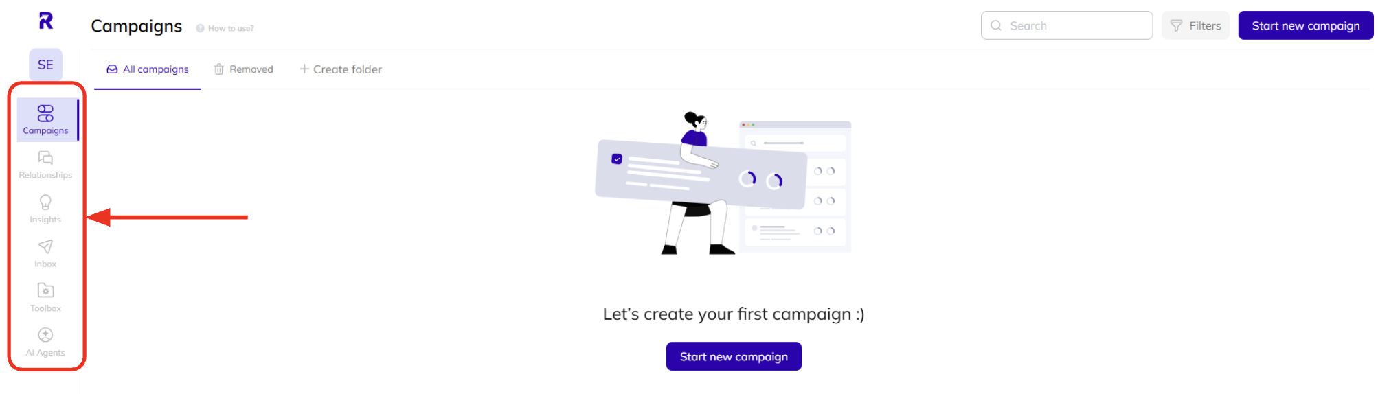 The navigation menu in AI Backlink Builder.
